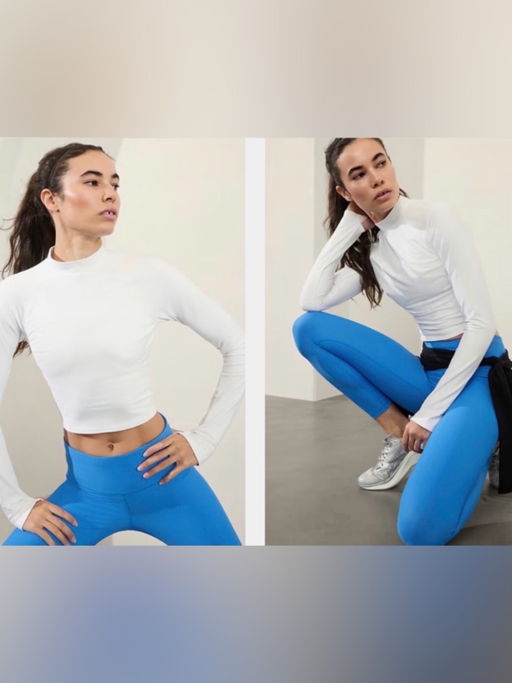 Athleta Interval Cropped High-Neck Performance Top in White- Small